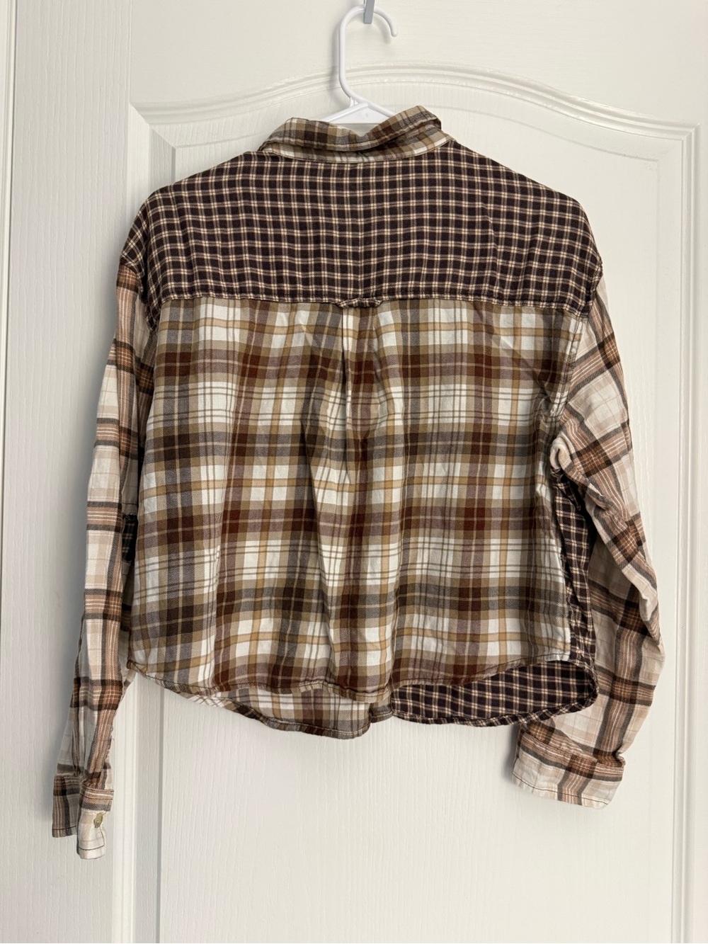 American Eagle Outfitters Brown Multi Plaid Patchwork Button-Down Shirt - Picture 5 of 5